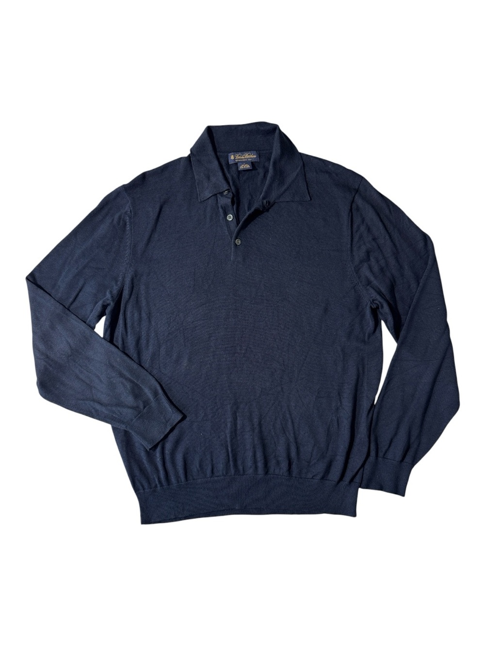Brooks Brothers mens L Large blue solid silk cotton polo sweater EUC